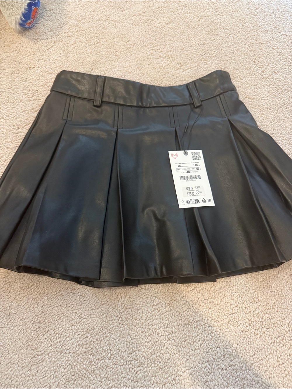 Zara Black Pleated Faux Leather Skirt